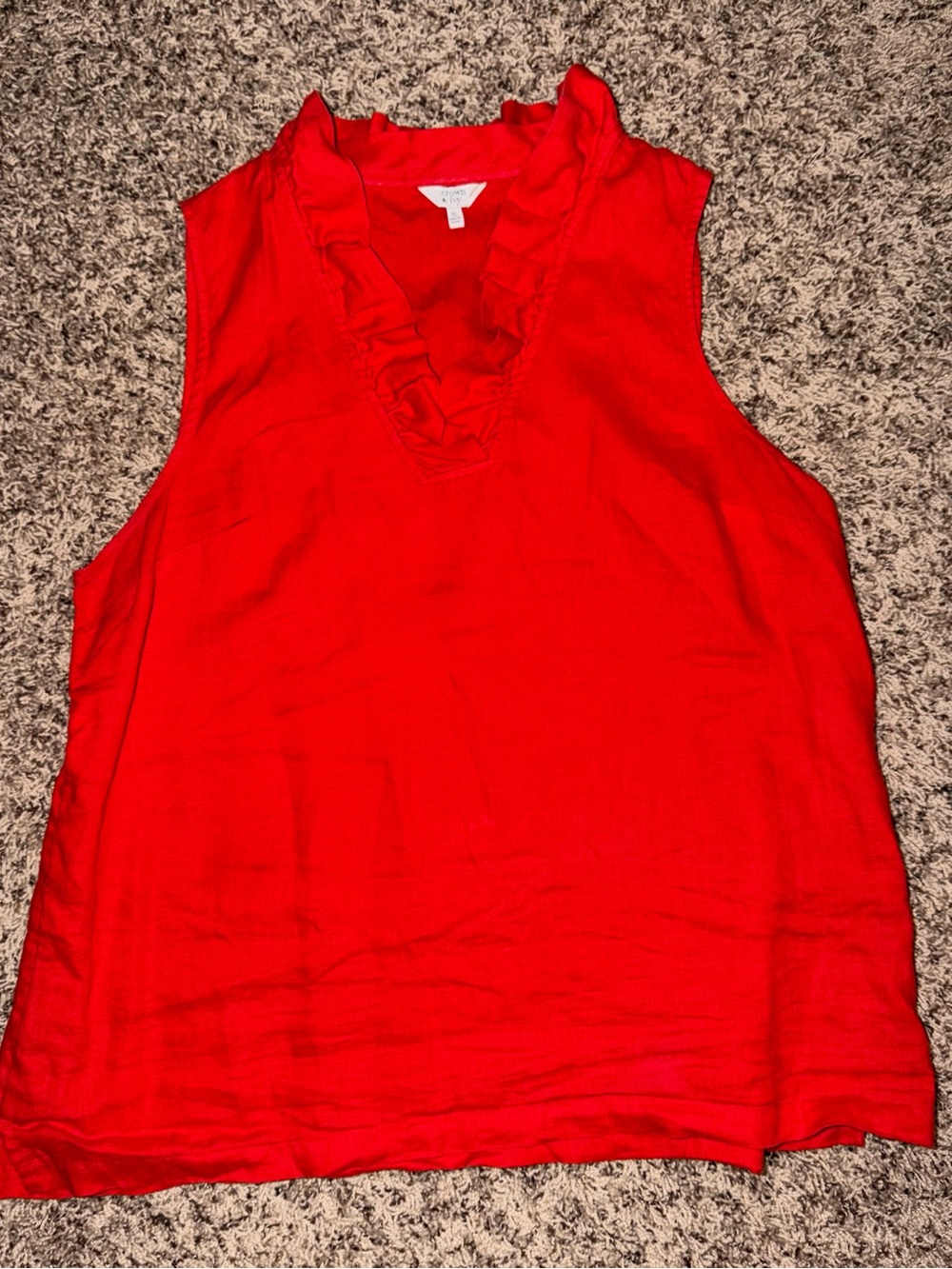 Crown & Ivy Red Sleeveless Linen Ruffle V-Neck Top XL